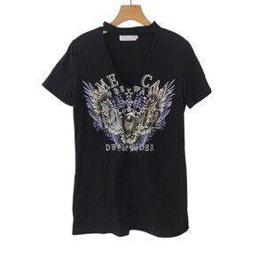Choker Neck T-Shirt Dress‎ Black American Devil Rider Born Free Biker Goth Large